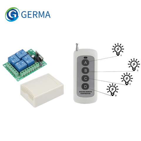 GERMA Universal Wireless Remote Control Switch DC 12V 4CH relay Receiver Module With 4 channel RF Remote 433 Mhz Transmitter ► Photo 1/6