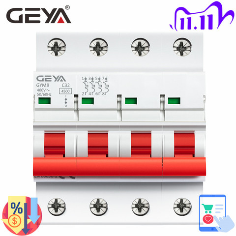 GEYA GYM8 4Pole Din Rail Switch Minature Circuit Breaker 6A-63A Din Rail MCB 400V with ON OFF Indiactor ► Photo 1/6