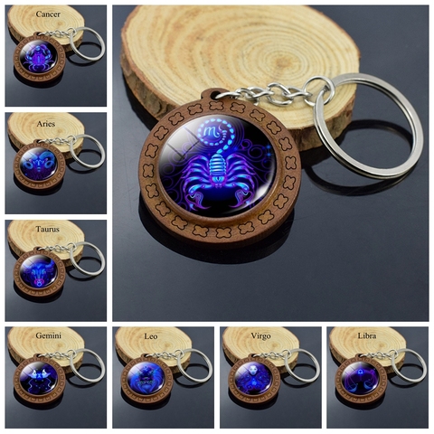 12 Constellation Wooden Keychain Zodiac Keyring Aquarius Pisces Aries Taurus Gemini Cancer Leo Virgo Libra Scorpio Key Chain ► Photo 1/6