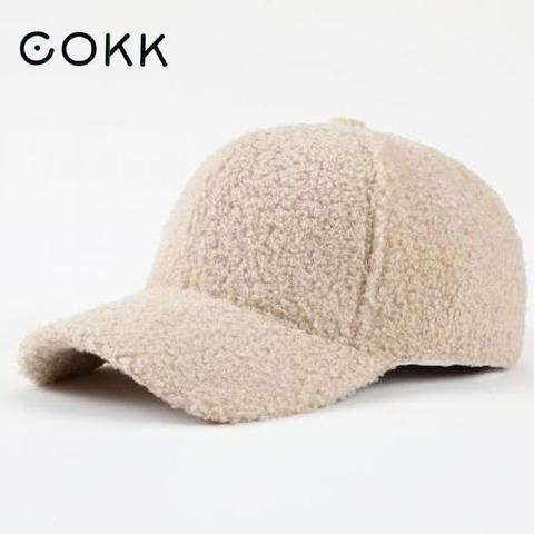 COKK Cap Women Winter Autumn Plush Baseball Cap Solid Color Korean Women Hat Warm Casual Outdoor Caps Casquette Gorras Bone Male ► Photo 1/6