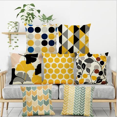 Geometric Nordic Cushion Cover Yellow Pillow Cover Cushion Case Sofa Bed Decorative Pillow Cotton linen ► Photo 1/4