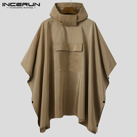 INCERUN Men Solid Color Poncho Sweatshirts Quick Dry Hooded Loose Pockets Fashion Casual Outdoor Cloak Mens Irregular Hoodies ► Photo 1/6