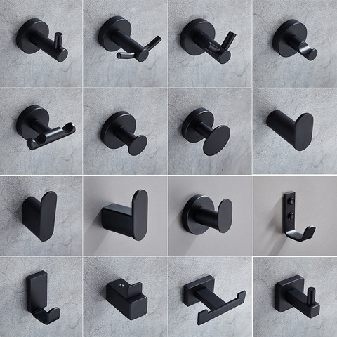 SUS304 Black Hooks for Bathroom Kitchen Hanger Stainless Steel Wall Hook for Keys Coat Towel Hook Robe Hook Bathroom Hardware ► Photo 1/6