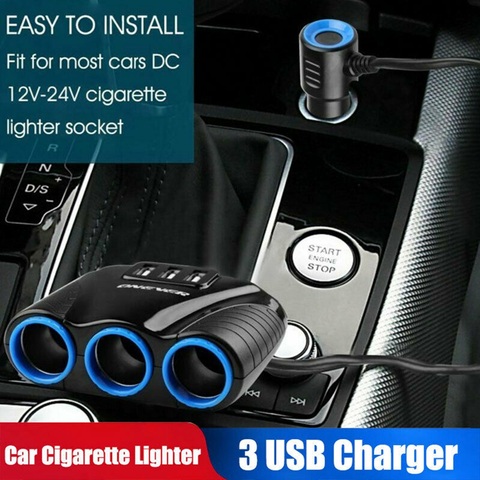 3 Way 12V 24V Multi Socket Car Cigarette Lighter Splitter USB Charger Adapter ► Photo 1/6
