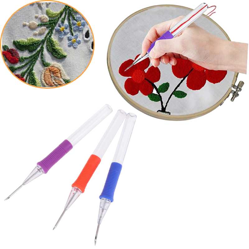 MIUSIE 1PCS Plastic Punch Needle Embroidery Pen Set Adjustable