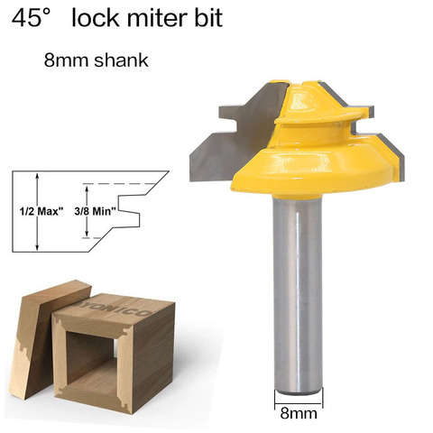 1Pc 45 Degree Lock Miter Router Bit 8mm Shank Woodworking Tenon Milling Cutter Tool Drilling Milling For Wood Carbide Alloy ► Photo 1/4