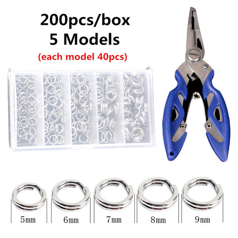 Fishing Plier+200pcs Stainless Steel Fishing Split Rings for Blank Lure Crank Bait Solid Lure Connectors Double Loop Ring Tackle ► Photo 1/6