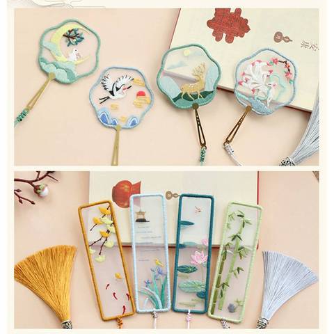 DIY Embroidered Bookmark Material Package Embroidery Starter Kit With Flowers Plant Pattern Color Threads Handmade Bookmark Kit ► Photo 1/6