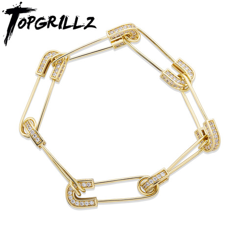 TOPGRILLZ  Safety Pin Link Chain Bracelet AAA+ Cubic Zirconia Pin Bracelet Minimalism Women Creative Fashion Party Jewelry ► Photo 1/6