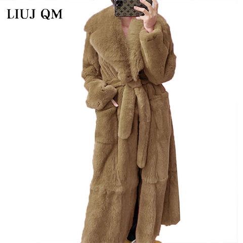 plus size Coat Winter Women Thick Warm X-Long Faux Fur Jacket Female High Quality Fluffy Rabbit Fur Coat Plus Size Loose Parkas ► Photo 1/6