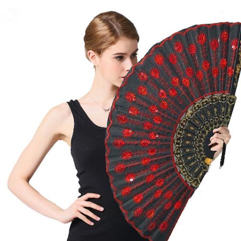 Beautiful Decorative Fans Plastic Cloth Folding Hand Fan Flower Wedding For Party Held Dance Pattern Style Spanish O3K1 ► Photo 1/6