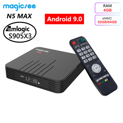 Magicsee N5 MAX Android 9.0 TV Box 4GB RAM 32GB 64GB ROM Amlogic S905X3 Media Player 2.4G 5G WiFi Bluetooth 4.1 4K HD Smart Box ► Photo 1/6