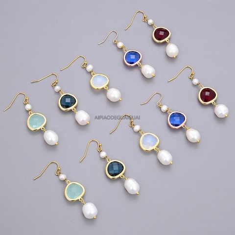 GuaiGuai Jewelry 10x13mm White Rice Pearl Glass Gold Plated Hook Earrings ► Photo 1/6