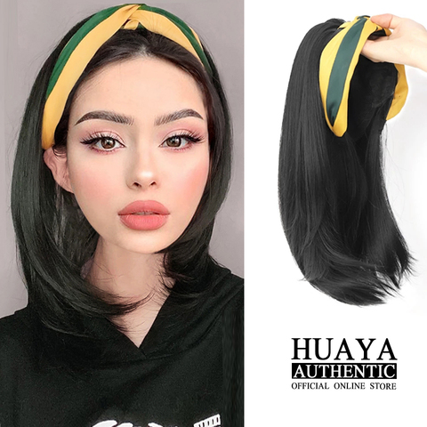 HUAYA Short/Long Straight|Curly Synthetic Wigs For Women with Cap Hairband Natural Connection Black Fake Hair Hair Extensions ► Photo 1/6