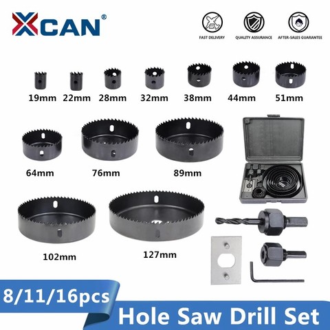 XCAN Wood Drill Bit Set 8/11/16pcs Hole Saw Drill Cutter Carbon Steel Wood Core Drill Bit ► Photo 1/6