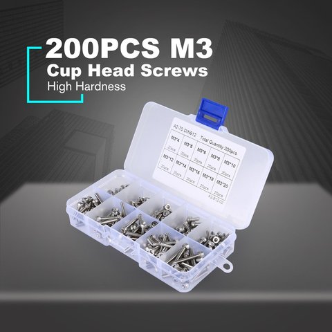 200pcs/set Stainless Steel Cup Head Insiade Hexagonal Bolts Cylinder Head Screw Knurled Screw Set M3*4/5/6/8/10/12/14/16/18/20mm ► Photo 1/5