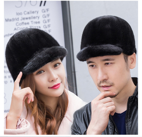 New fashion Genuine real natural Mink Fur Hat adult hand made warm Winter Baseball cap for men and women ► Photo 1/6