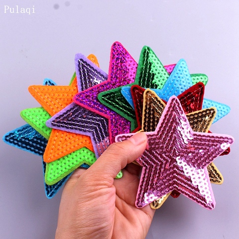 Pulaqi 14 styles Sequined star Patches Sticker On Clothes Iron on Heart Appliqued Sewing Garment Jeans Decor Embellishment DIY ► Photo 1/6