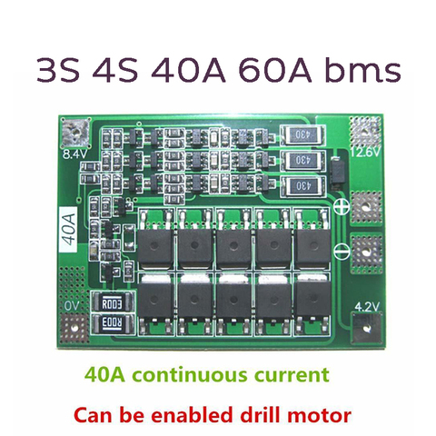 3S/4S 40A 60A Li-ion Lithium Battery Charger Protection Board 18650 BMS For Drill Motor 11.1V 12.6V/14.8V 16.8V Enhance/Balance ► Photo 1/6