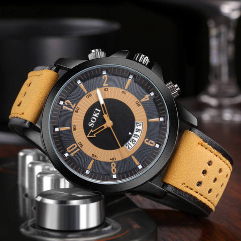 2022 fashion sports men's quartz fashion belt military watch student calendar watch latest explosion ► Photo 1/6