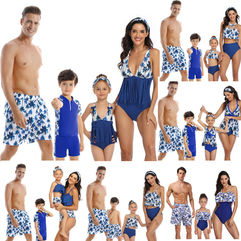 Baby Boy Girl Swimwear Father and Son Swim Trunks Mommy and Me One Piece Swimsuits Leaf Family Matching Bathing Suits 