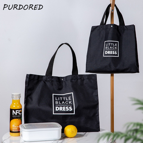 PURDORED 1 Pc Large Black Shopping Bags Foldable Oxford Shopping Bag Reusable Shopping Bags Fruit Storage  Shoulder Bag Handbag ► Photo 1/6