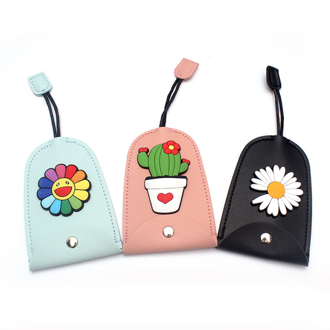 Beautiful Flowers Cactus Pull Type Key Bag  PU Leather Key Wallets Housekeepers Car Key Holder Case New Leather Keychain Pouch ► Photo 1/6