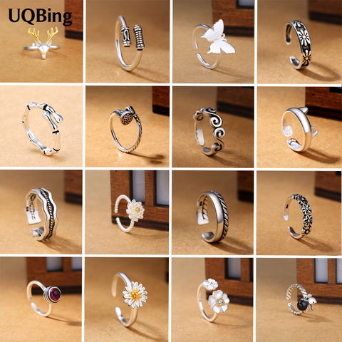 16 Pcs Styles Fashion Women Retro 925 Sterling Silver Adjustable Cat Louts Butterfly Flower Deer Rings Wholesale Silver Jewelry ► Photo 1/6