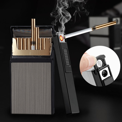 Removable Cigarette Case Box With USB Electronic Lighter for Slim 20pcs Holder Tobacco Windproof Tungsten Plasma Arc Lighter ► Photo 1/6