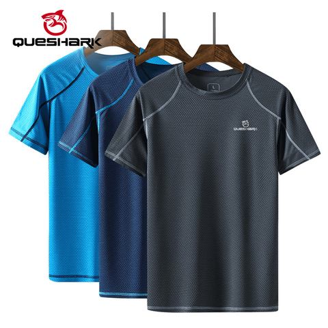 QUESHARK Professional Men Quick Dry Running T Shirt Loose Tops Breathable Camping Hiking Cycling T-shirts Tees M-8XL Asian Size ► Photo 1/6