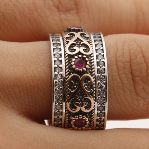 Vintage Single Row Purple Rhinestone Finger Rings for Men Women Punk Jewelry Flower Vine Pattern Two Tone Ring bague Z4P116 ► Photo 1/5