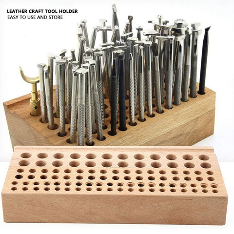 46/98 holes Pine Wooden Leathercraft Rack Stand DIY Tamping Punching Tools Holder Organizer Storing Leather Tool Storage Box ► Photo 1/6