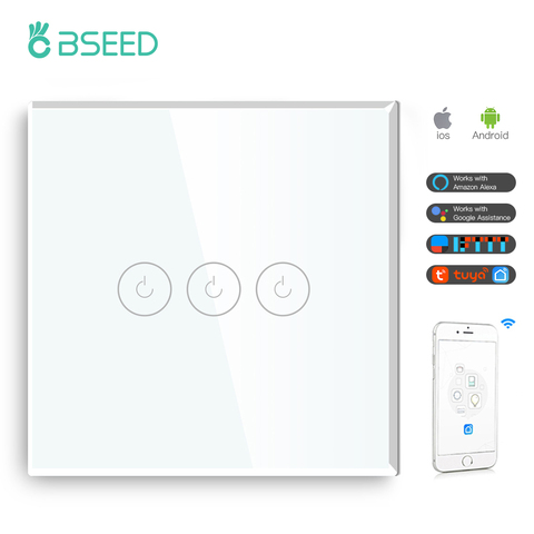 BSEED 3 Gang 1/2/3 way Light Touch Switch Wifi Smart Switch Wireless Wifi Switch Colors Support For Tuya Google App ► Photo 1/6