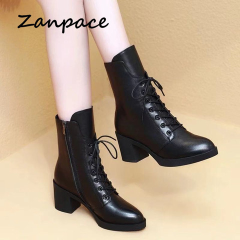 ZANPACE Platform Heels Women Boots Winter Plus Velvet Mid-tube Women Shoes Fashion Pointed Toe Winter Women Ankle Boots ► Photo 1/6