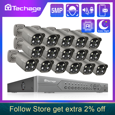 Techage 16CH 5MP POE NVR Kit Security Camera System Two Way Audio H.265 IP AI Camera Outdoor P2P CCTV Video Surveillance Set ► Photo 1/6