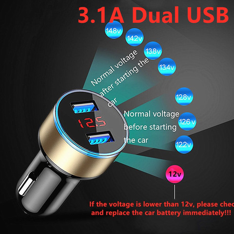 1PC 3.1A Dual USB Car Charger 2 Ports LCD Display 12-24V Cigarette Socket Lighter Car Charger For iphone Samsung Huawei Xiaomi ► Photo 1/6