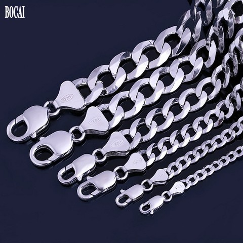 BOCAI new 100% real s925 silver jewelry men and women silver necklace Flat fashion long necklace silver ► Photo 1/6