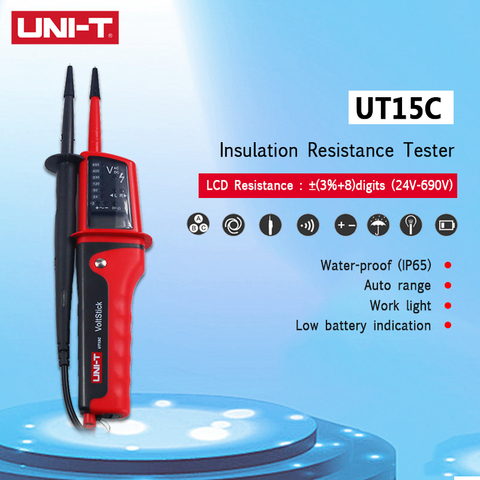 UNI-T UT15C Waterproof Digital Voltage Meter 24V~690V AC/DC Voltage Testers LCD Display Auto Range Phase Rotation Voltage Tester ► Photo 1/6