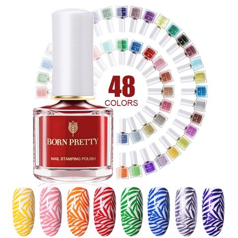 BORN PRETTY 6ml 48 Colors Nail Stamping Polish Nail Art Varnish with Peel Off Nail Latex Black White Colorful Stamp Polish ► Photo 1/6