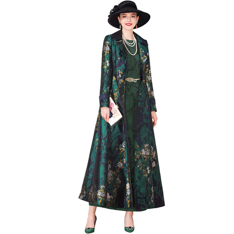 Autumn Winter Jacquard Trench Coat for Women Pockets Floral Plus Size Luxury Trench Women Single Breasted Down Outwear DZ2188 ► Photo 1/5
