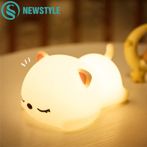 USB Rechargeable Night Light Cat Silicone Night Lights Touch Sensor Bedroom Bedside Lamp With Remote For Kids Baby Gift ► Photo 1/6