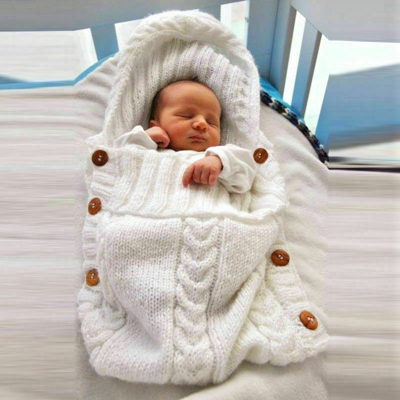 Newborn Baby Knit Crochet Swaddle Wrap Swaddling Blanket Warm Sleeping Bag 