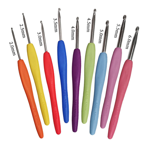 3/6/8/9pcs Crochet Hook Set 2.0-6.0mm Aluminum Ergonomic Crochet Needles with Colorful Soft Rubber Grip Cushioned Needles ► Photo 1/4