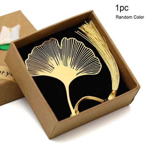 Festival Vintage Chinese Style Gold Metal Hollow Gift Ginkgo Leaf Tassel Bookmark Book Folder Party Decoration Christmas Gift ► Photo 1/6