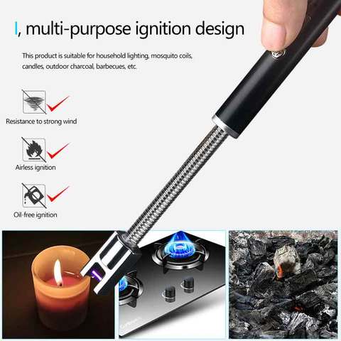 New BBQ LED USB Electric Rechargeable Long Kitchen Gas Stove Lighter Windproof Plasma Arc Flameless Candle Lighters Outdoor ► Photo 1/6