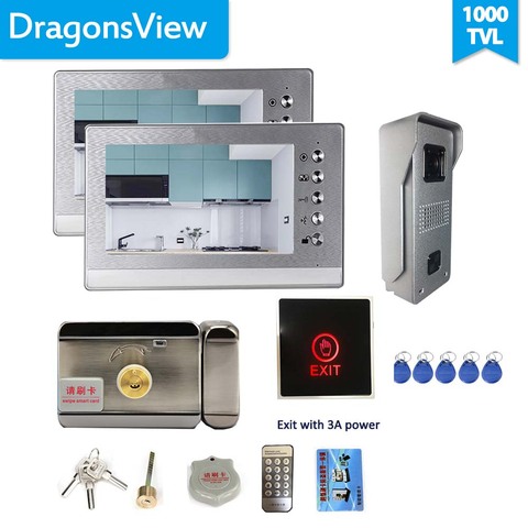 Dragonsview 7 Inch Video Door Phone with Electric Lock Exit Button Video Intercom Doorbell Camera System 2 Monitors Unlock Talk ► Photo 1/5