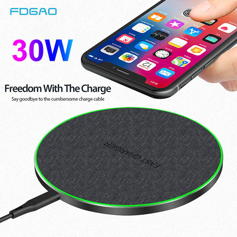 FDGAO 30W Qi Wireless Charger For iPhone 11 Pro XS X XR 8 Induction Type C Fast Charging Pad for Samsung S20 S10 Xiaomi  Mi 10 9 ► Photo 1/6