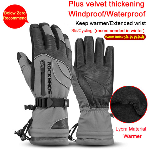 ROCKBROS Ski Gloves Motorcycle Waterproof Fleece Thermal Gloves Snowboard Snowmobile Gloves Men Women Winter Snow Gloves Male ► Photo 1/6