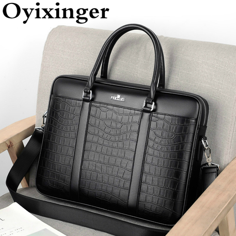 Oyixinger Men's Bag Fashion Business Briefcase For Men Crocodile Pattern Leather Handbag For 14inch Laptop Casual Shoulder Bags ► Photo 1/6