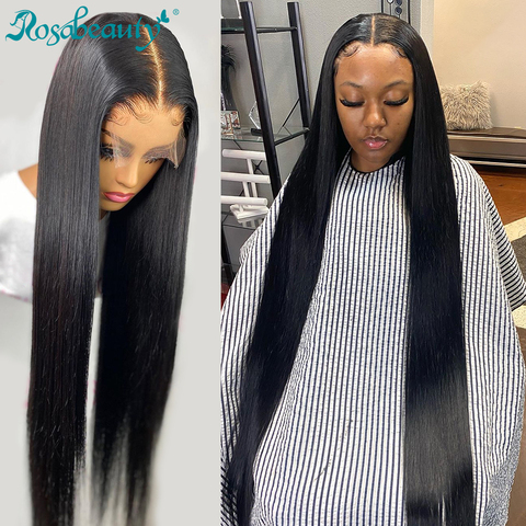 Rosabeauty Peruvian 4x4 Closure Lace Front Human Hair Wigs Pre Plucked With Baby Hair Straight Lace Frontal Wig ► Photo 1/6